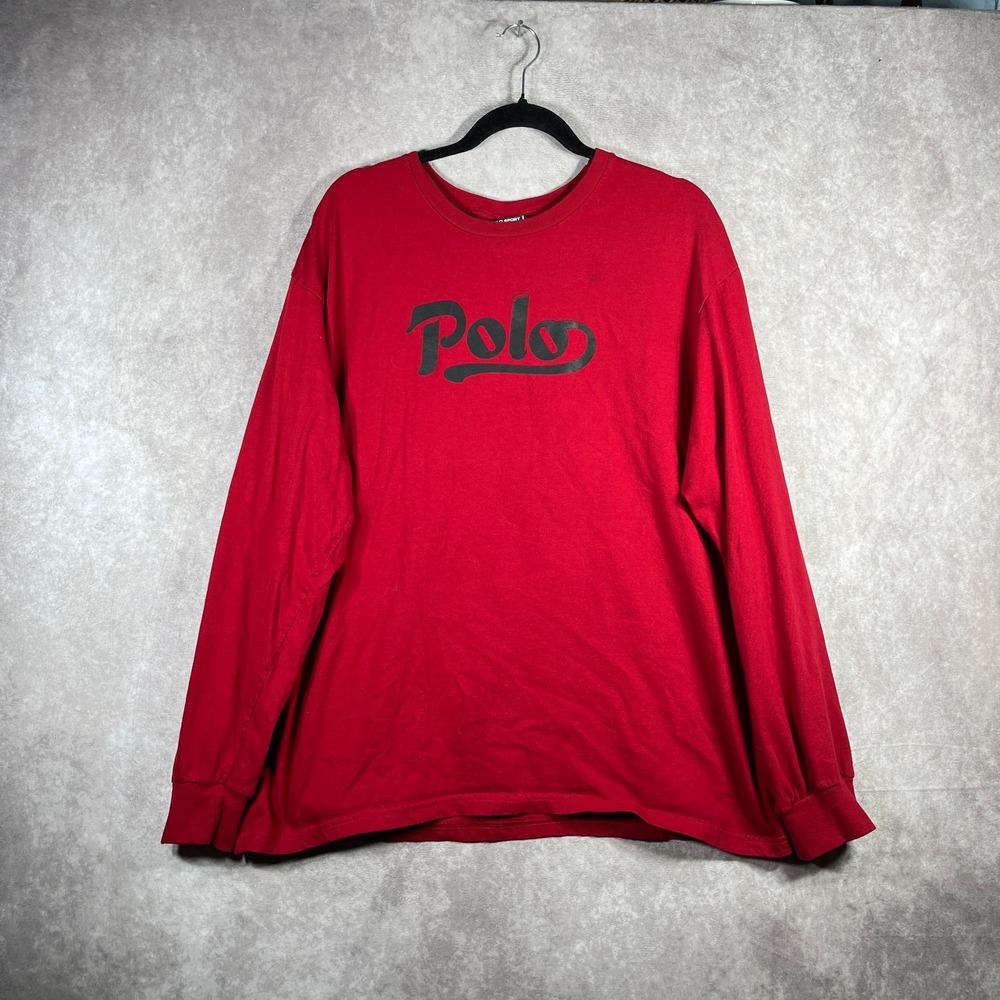 Polo Sport Ralph Lauren Shirt Mens Large Red Long Sleeve Crew Neck Casual Cotton